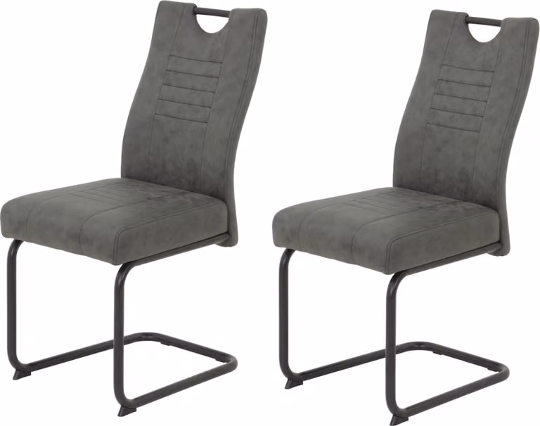 Tavoli Hela, set di 2 sedie a sbalzo Jupiter - rivestimento in microfibra antracite - seduta comfort - cestino a molla - struttura in tubo tondo - portata 140 kg - schienale con maniglia