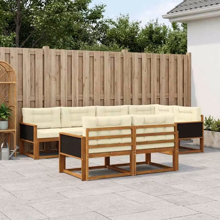Set di divani da esterno vidaXL 8 pz a forma di U in legno di acacia con cuscini beige e marrone