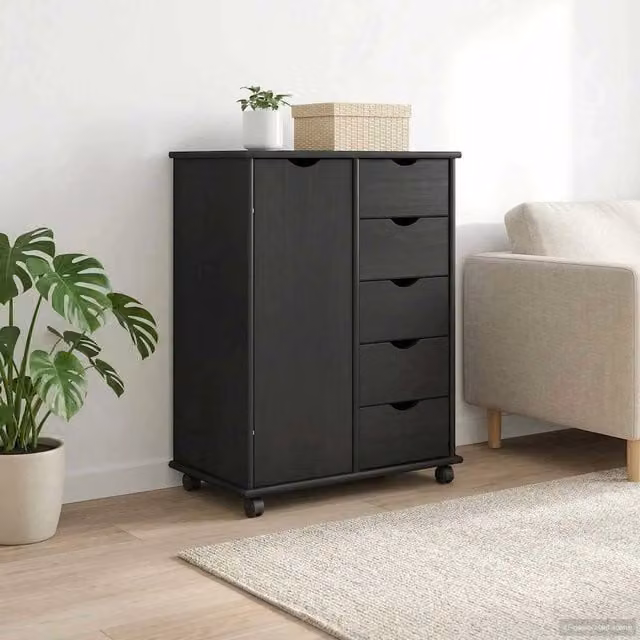 Mobile con Ruote vidaXL in Legno di Pino Massello L: 63,5 cm, P: 39 cm, H: 79 cm – 1