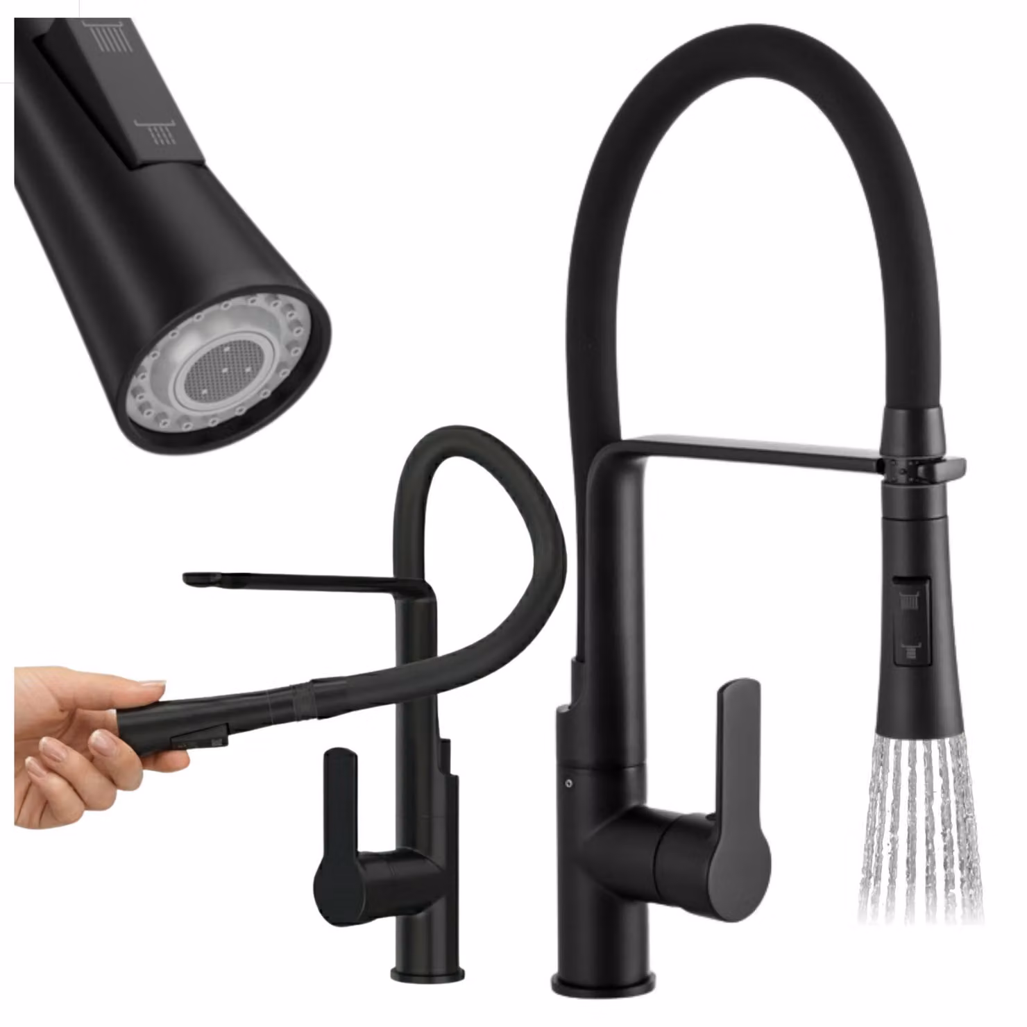 Granitan - Miscelatore cucina - Rubinetto cucina altezza 43 cm - Miscelatore lavello nero - VEGAS