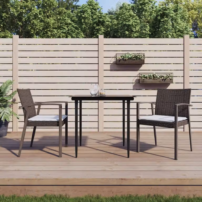 Set Pranzo da Giardino vidaXL in Polyrattan e Acciaio con Cuscini e Tavolo in Vetro Quadrato