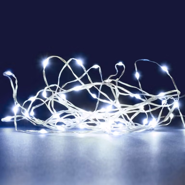 Catena luminosa a micro-LED, 10 metri, 100 LED bianco caldo, 8 modalità, per interni ed esterni