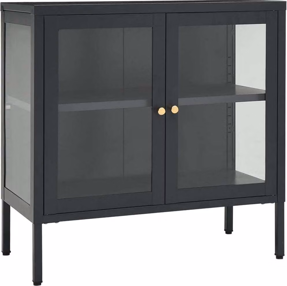 Credenza Antracite 70x35x70 cm in Acciaio e Vetro