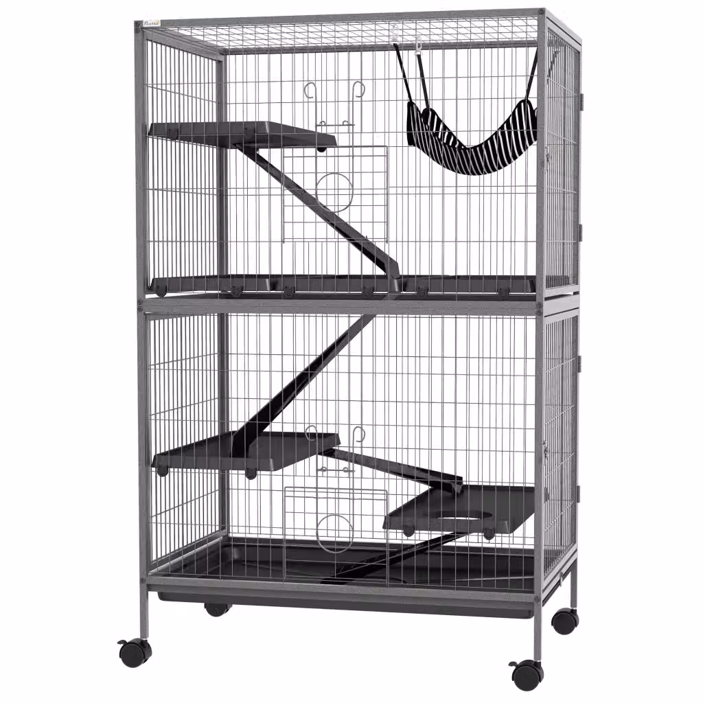 Gabbia per piccoli animali Zephmum con amaca in metallo e plastica, Grigio, H 128 x L 52 x P 52 cm – 2
