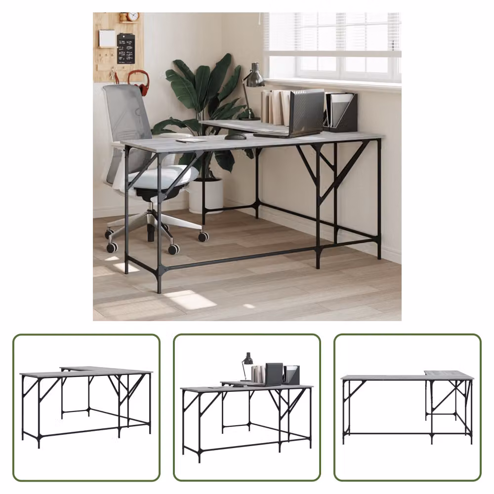 The Living Store Scrivania Grey Sonoma 149x149x75 cm Materiale a base di legno