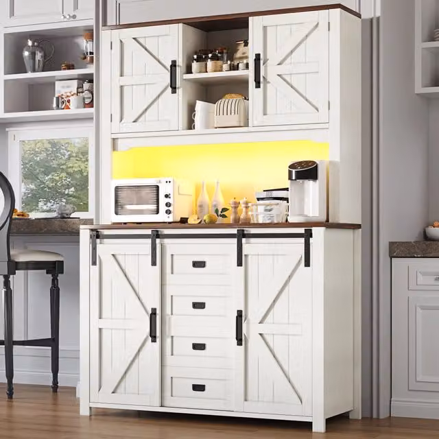 Mobile colonna da cucina MIVRAY in MDF bianco opaco con ante scorrevoli, cassetti, ripiani interni e illuminazione LED integrata L/P/H: 115 x 40 x 174.7 cm