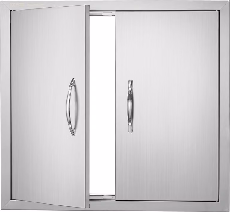 Porta di accesso per barbecue, 660 x 609 mm, Doppia porta per cucina esterna, Porta in acciaio inox a incasso, Porta verticale a parete con maniglie, per isola barbecue, stazione barbecue, mobile esterno