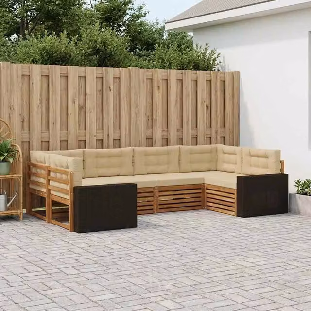 Set di divani da esterno 6 pz Naturale e Beige 3383786