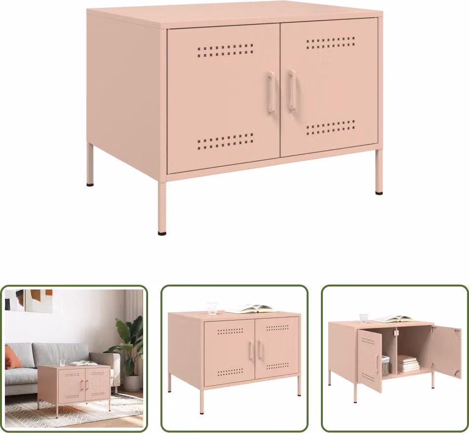 The Living Store Tavolino Rosa 68x50x50,5 cm Acciaio laminato a freddo