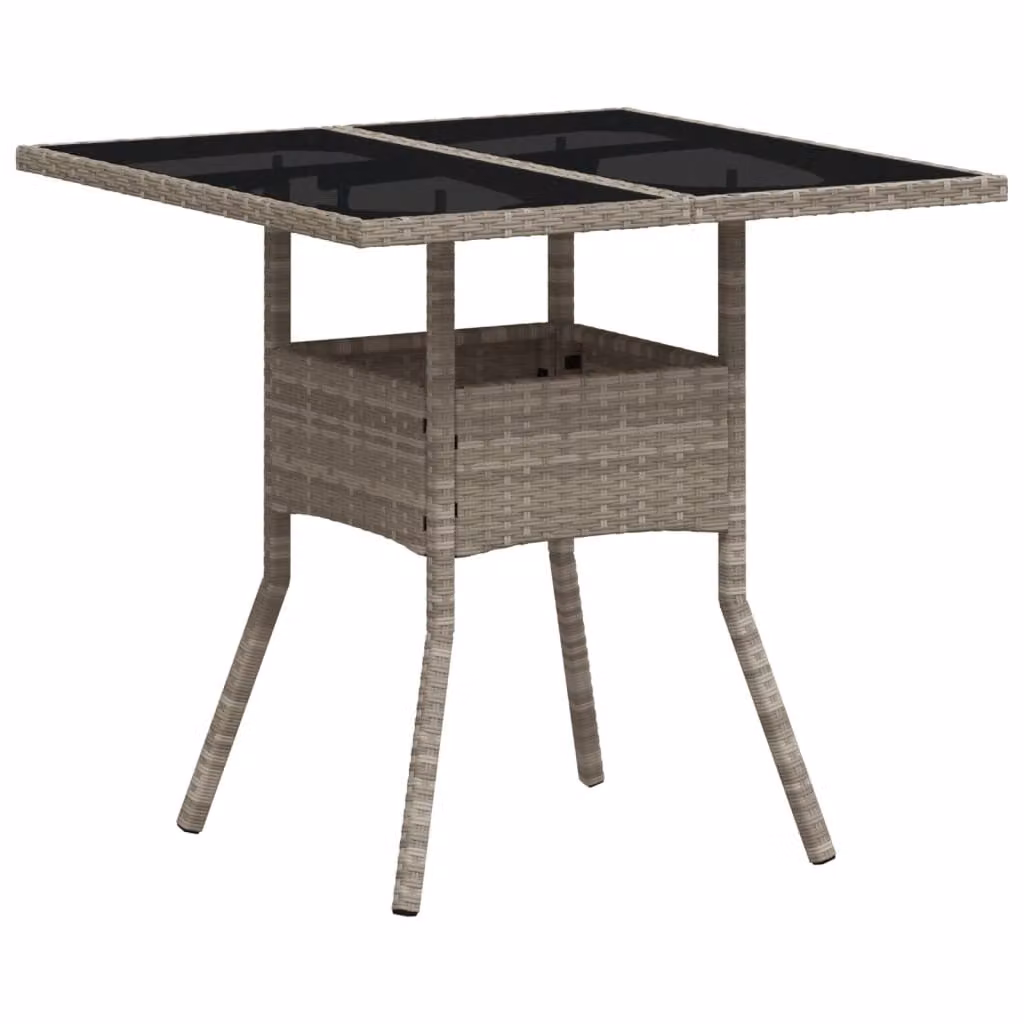 Tavolo Giardino Piano Vetro Grigio Chiaro 80x80x75cm Polyrattan