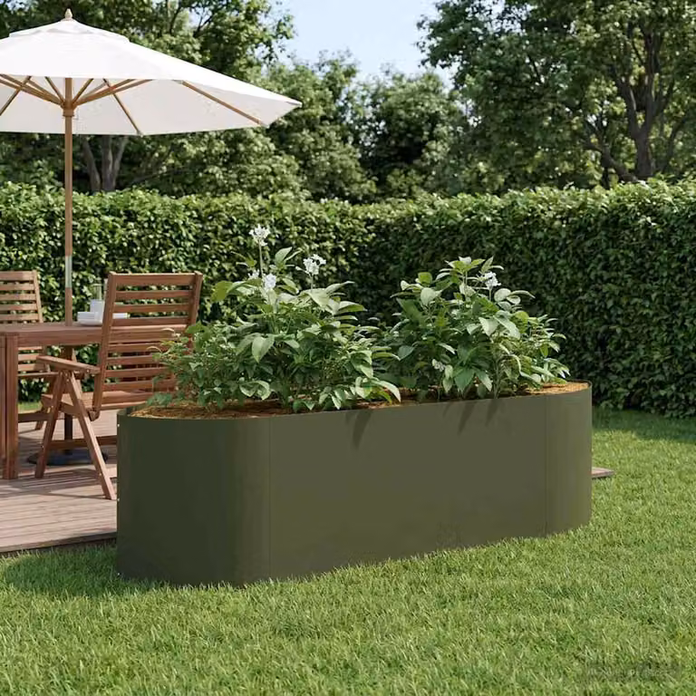 Letto rialzato da giardino vidaXL in acciaio Verde Oliva L 140 x P 40 x H 40 cm