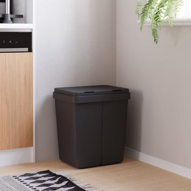 Cestino Doppio vidaXL con Coperchio Flip Lid, Colore Antracite, 2x25 L