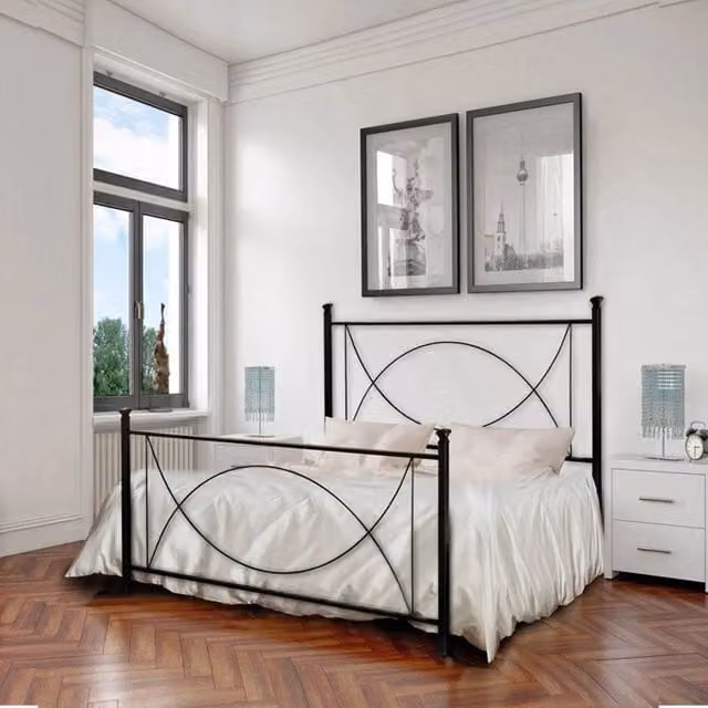Letto in ferro una piazza e mezza con pediera Nero LAGUNA 126x208x h117 cm