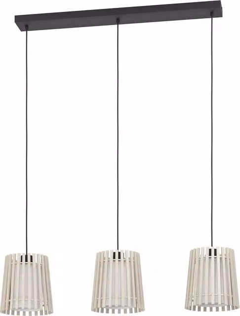 Lampadario A Sospensione Contemporaneo Fattoria Acciaio Nero Legno 3 Luci E27