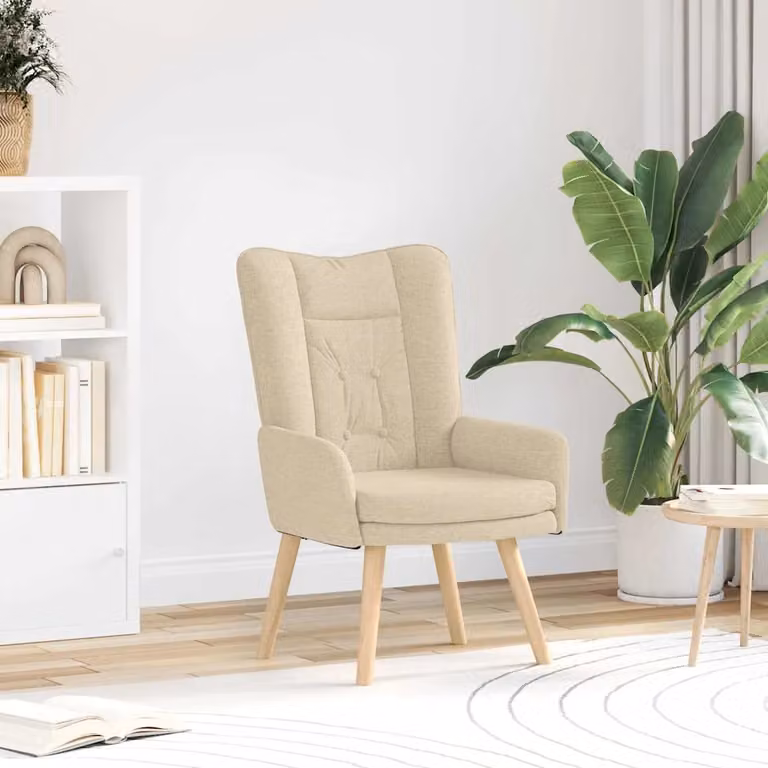 Poltrona moderna vidaXL color beige in tessuto e legno, L: 63 cm, P: 67 cm, H: 94 cm
