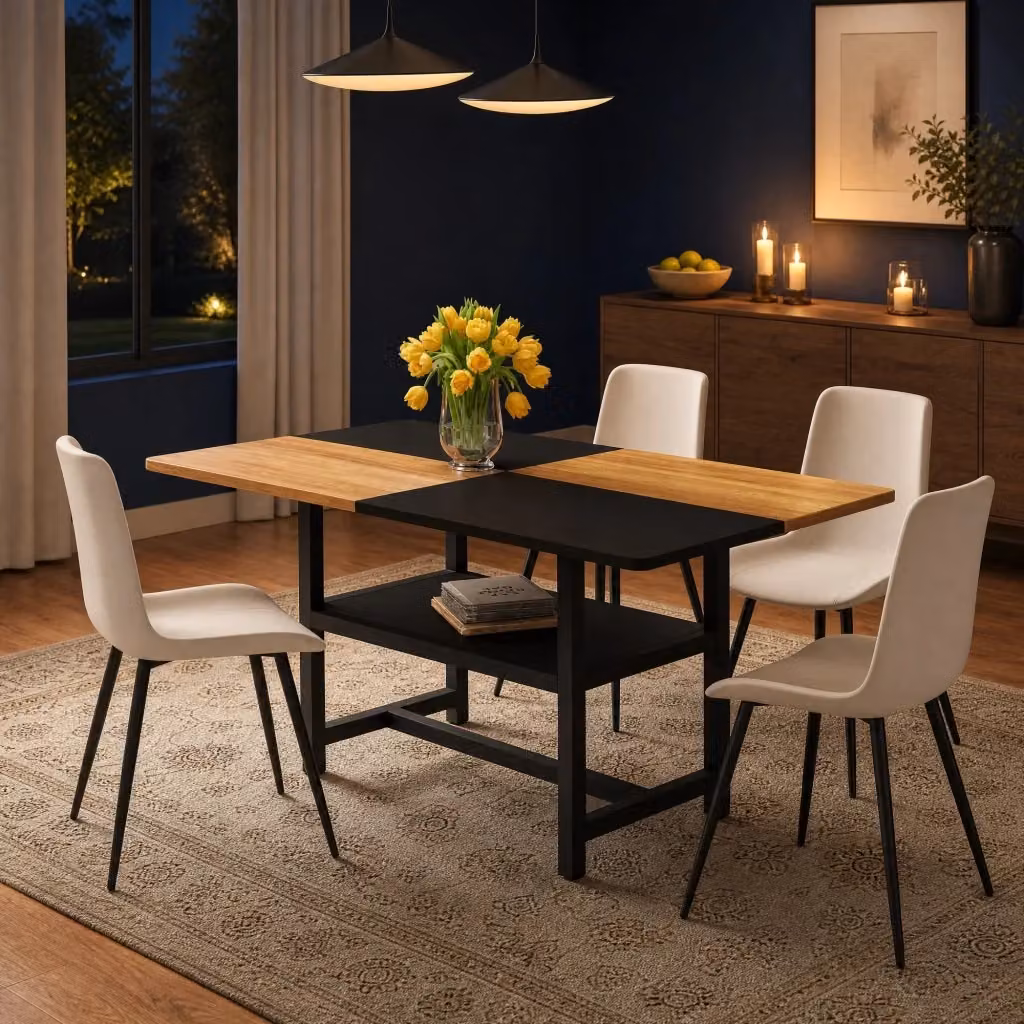 Set tavolo da pranzo rettangolare Mivray da 160 cm con 4 sedie in similpelle PU grigio caldo e ripiano integrato – 2
