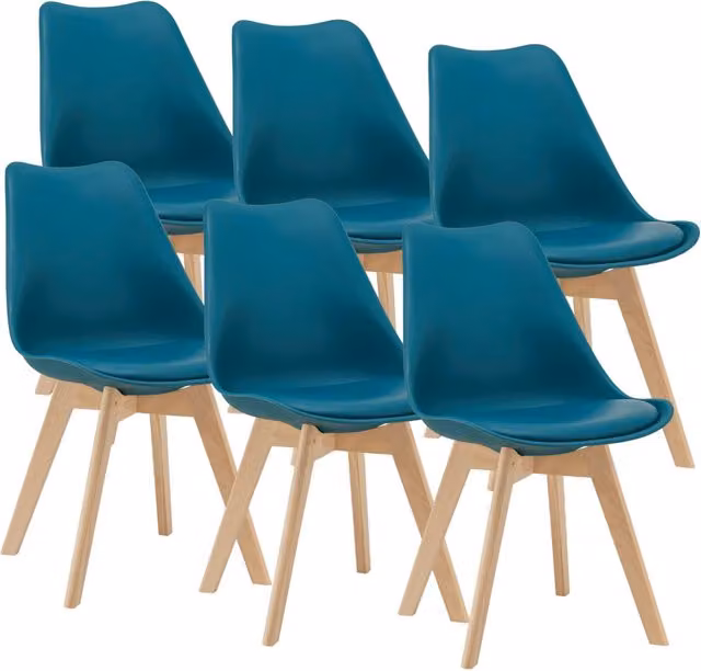 Set Fläten di 6 Sedie da Sala con Seduta Imbottita Rivestimento in Similpelle Turchese [en.casa]