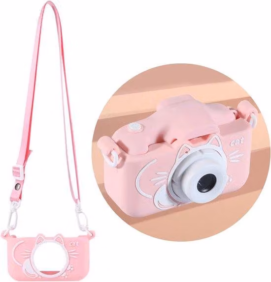 Custodia in silicone per mini fotocamera reflex digitale per bambini, rosa.