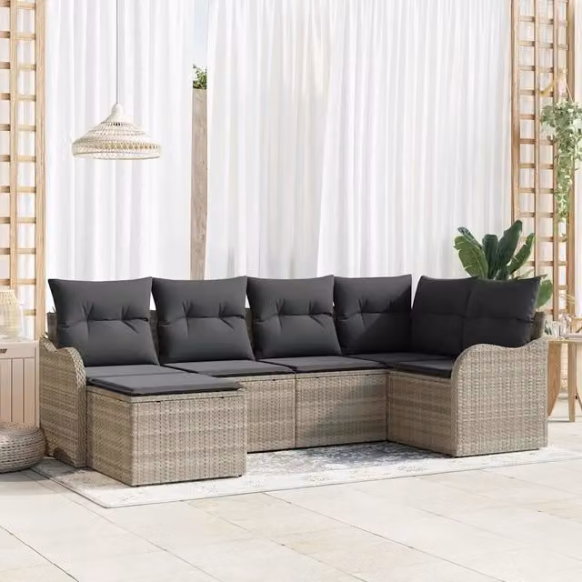 Set Divano da Giardino 6 pcs Grigio chiaro Poly Rattan 3345772