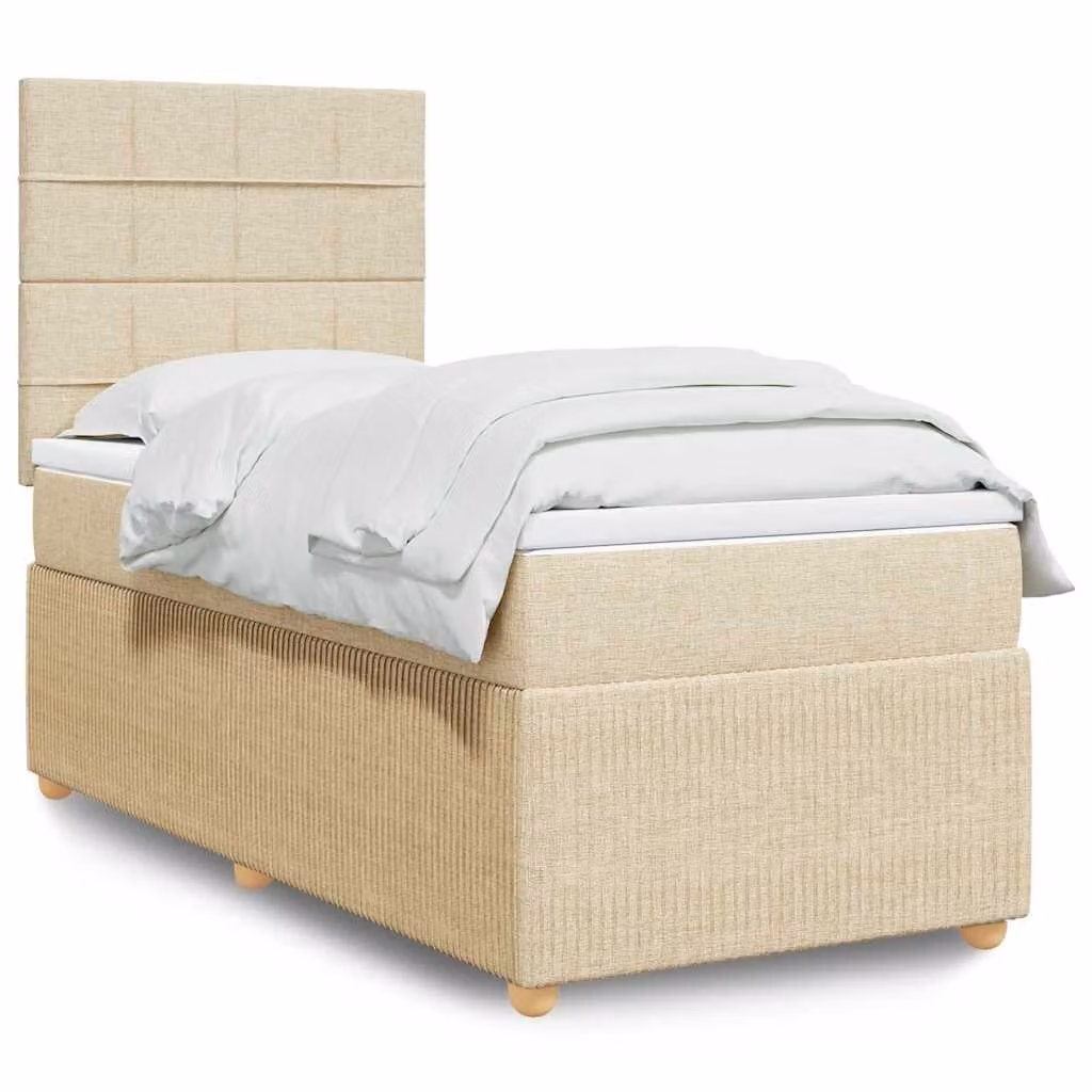 vidaXL Giroletto a Molle con Materasso in Tessuto Crema Beige, L/P: 90 x 200 cm