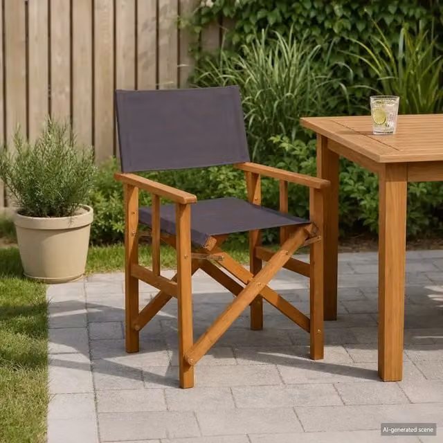 Set di 2 sedie da regista vidaXL in legno massello di acacia oliato color marrone e grigio per giardino – 1