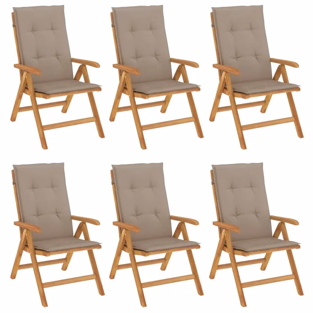 Set di 6 sedie pieghevoli reclinabili vidaXL in legno di teak con cuscini beige – 2