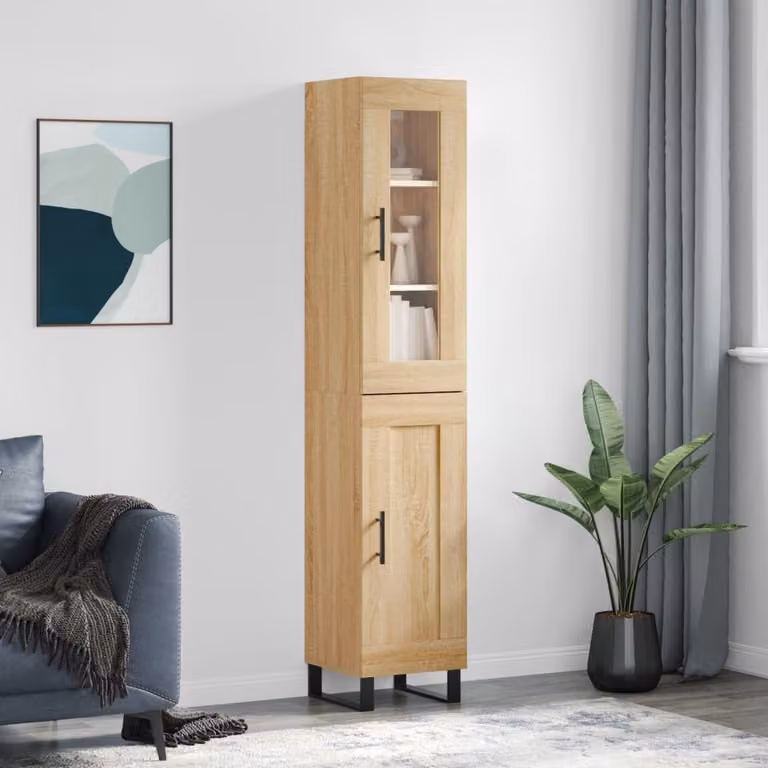 Credenza vidaXL in legno e metallo marrone con ante a battente per cucina e sala da pranzo L/P/H: 34,5 x 34 x 180 cm