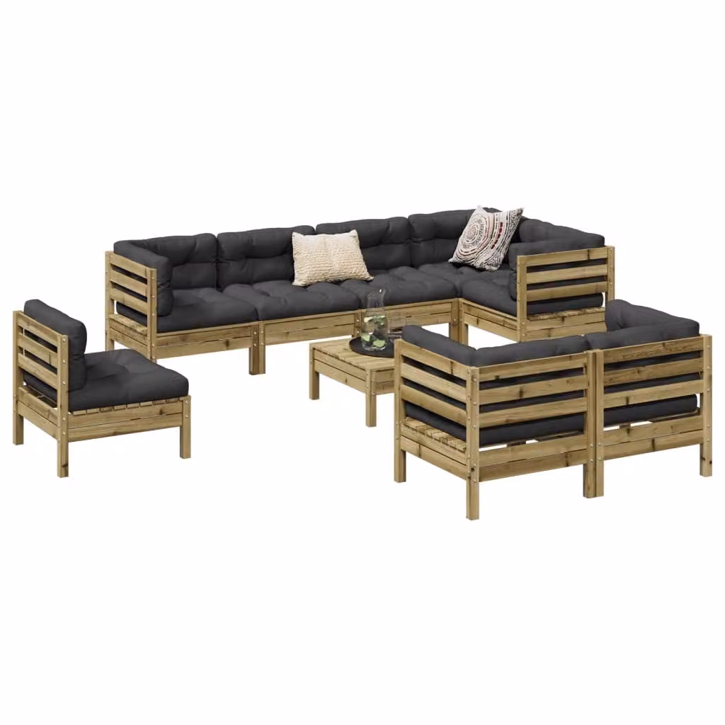 Maison Exclusive - Set da giardino composto da 9 pezzi con cuscini, in legno di pino trattato