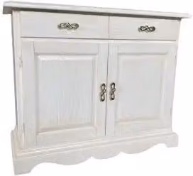 Credenza madia Alberta in legno 2 ante bugnate bianco anticato con zocolo sagomato