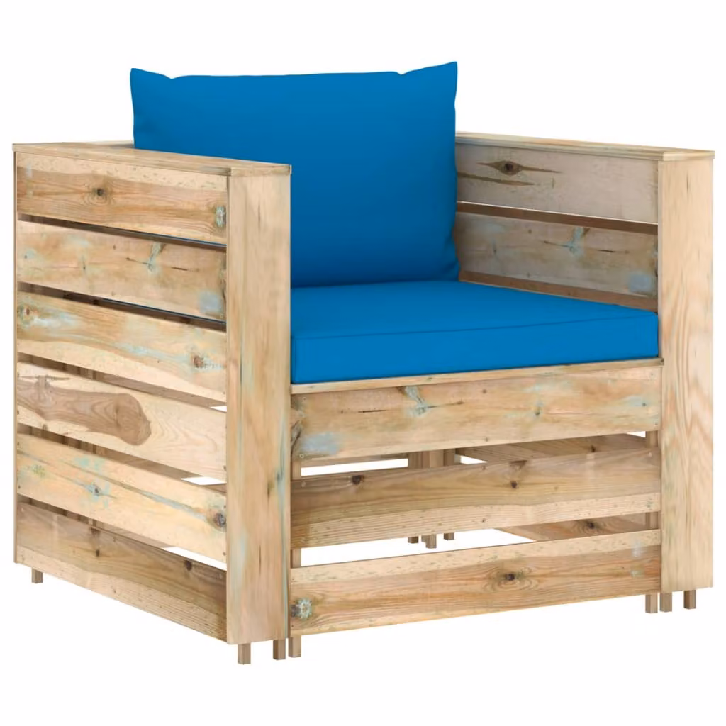 set da giardino 2 pezzi con cuscini Verde Legno impregnato