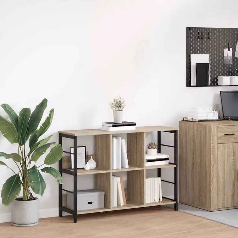 Libreria industrial vidaXL a 6 livelli in legno e metallo, colore marrone, L 102 cm x P 32 cm x H 72,5 cm