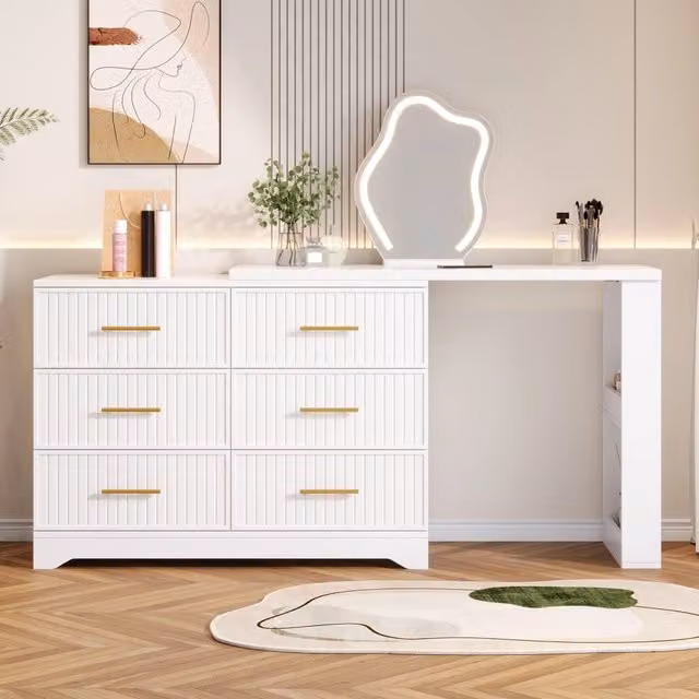Scrivania da trucco girevole con LED ¨C Minimal ¨C Bianca 110x40x129cm