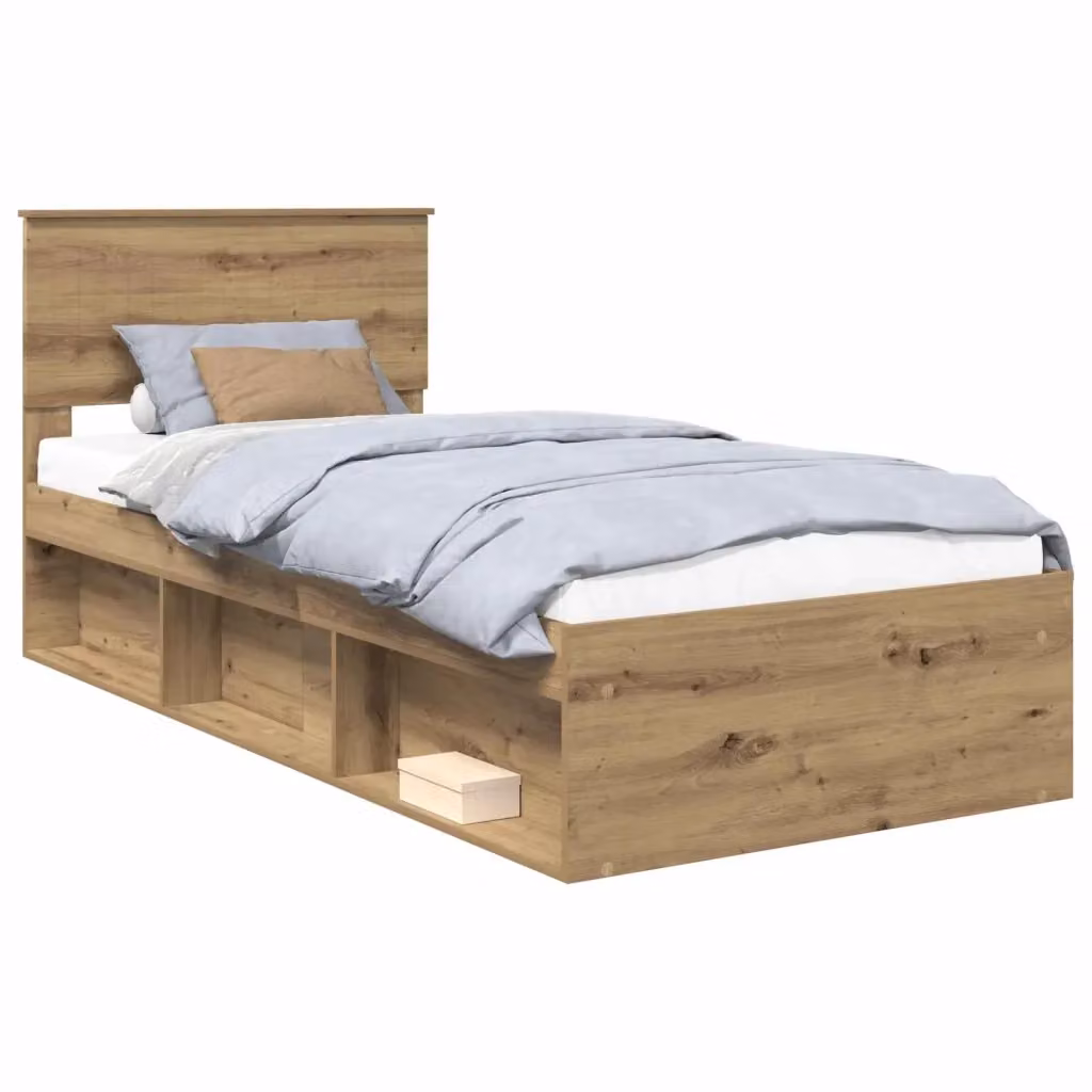 Struttura del letto con testiera vidaXL in legno color rovere marrone, dimensioni 90 x 190 cm – 2