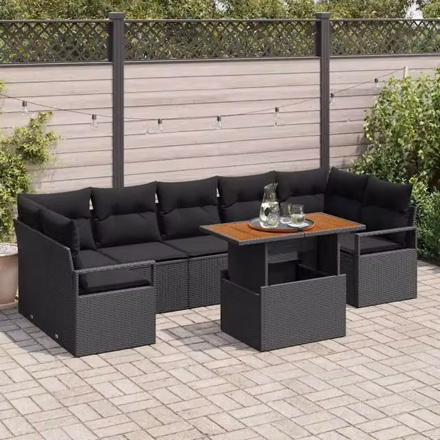 Set Divano da Giardino 8 pz Nero Poly Rattan 3358417