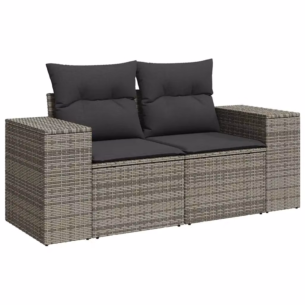 Divano da giardino a 2 posti vidaXL in polyrattan grigio con cuscini imbottiti e coperture rimovibili L/P/H: 166 x 69 x 62 cm – 2