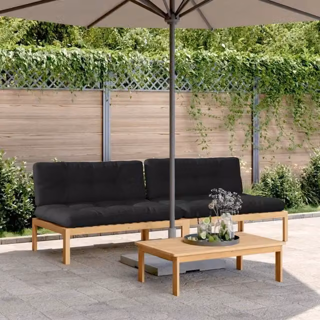 Divani Centrali Pallet Giardino 2pz con Cuscini Massello Acacia 3209358