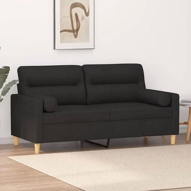 Divano a 2 Posti con Cuscini-Sofa 2 Posti con Cuscini Nero 140 cm in Tessuto 103554