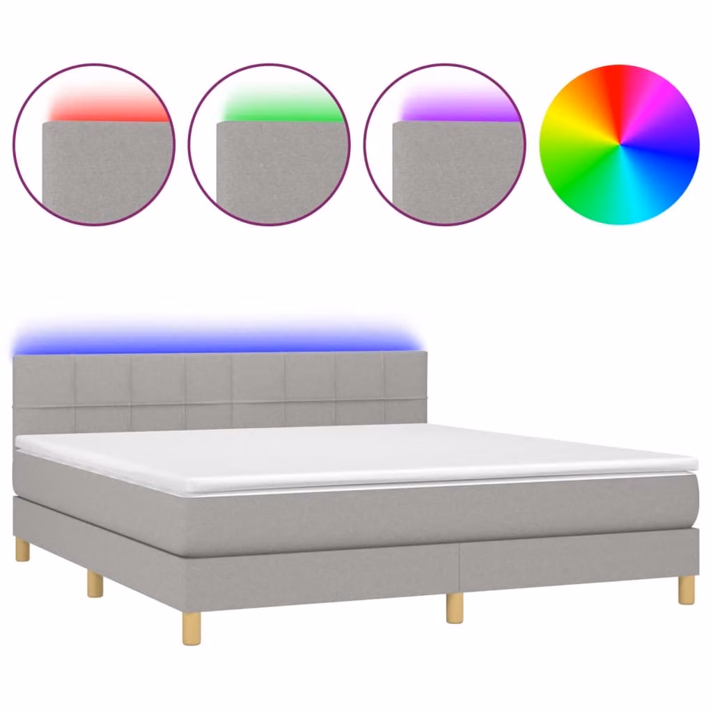 Letto a Molle Materasso e LED Grigio Chiaro 180x200 cm Tessuto