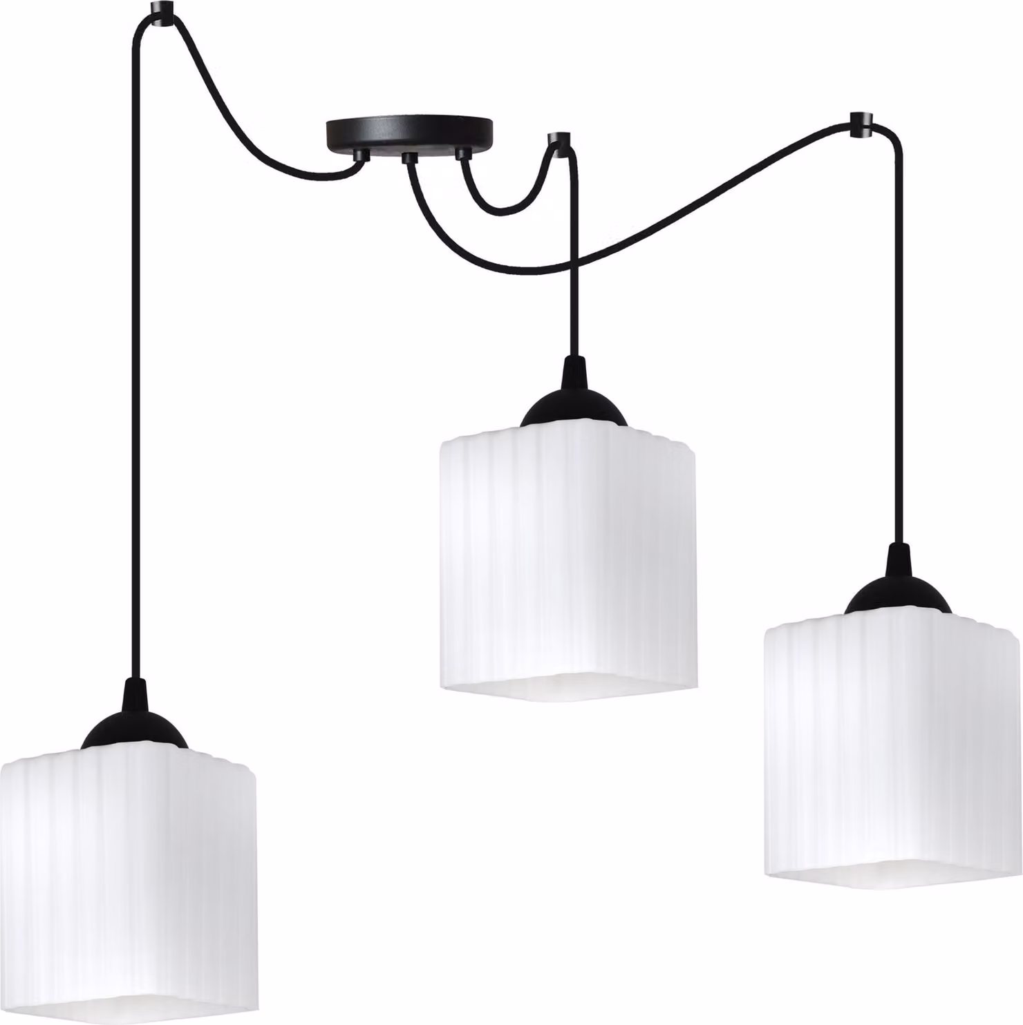 Lampada a sospensione Riffle spider nera a 3 luci con paralume a cubo bianco E27 - plafoniera moderna per interni eleganti