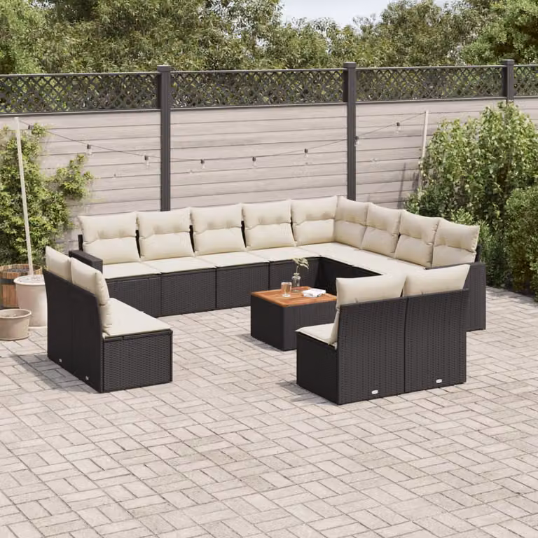 vidaXL Set Divani da Giardino a L in Polyrattan Nero con Cuscini e Tavolino da Esterno