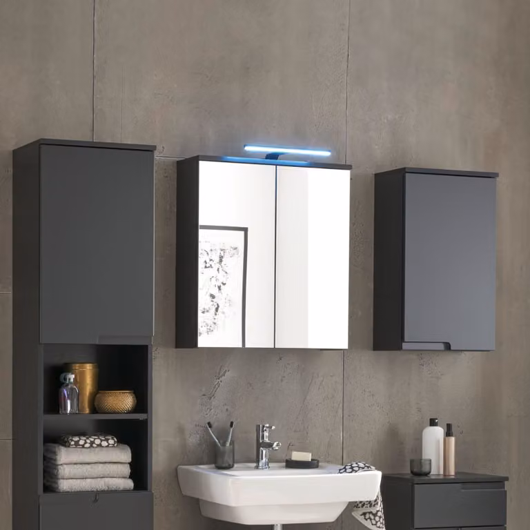 Armadietto a specchio per bagno >Spice< in nero opaco - 60x67x20 (LxAxP)