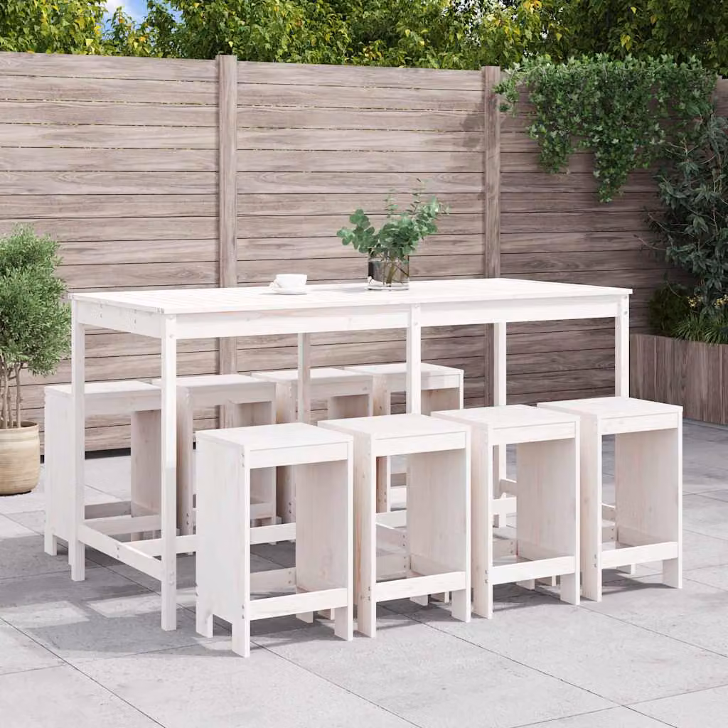 Set Bar da Giardino vidaXL in Legno di Pino Bianco, 9 Pezzi
