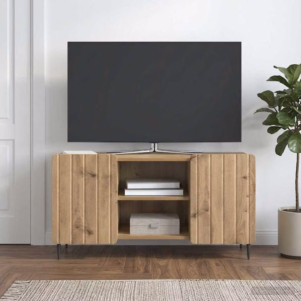 Mobile TV vidaXL moderno in rovere e metallo, marrone, L/P/H: 102 x 34,5 x 52 cm