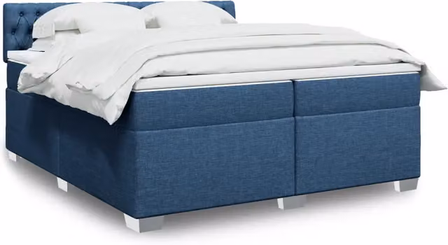 Letto Ibrido vidaXL con Giroletto a Molle e Materasso in Tessuto Blu e Bianco L/P: 200 x 200 cm – 1