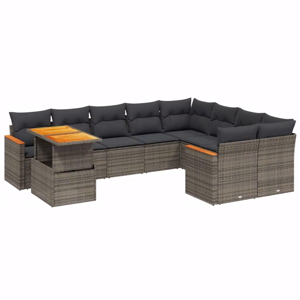 Set Divano da Giardino 10 pz con Cuscini Grigio in Polyrattan