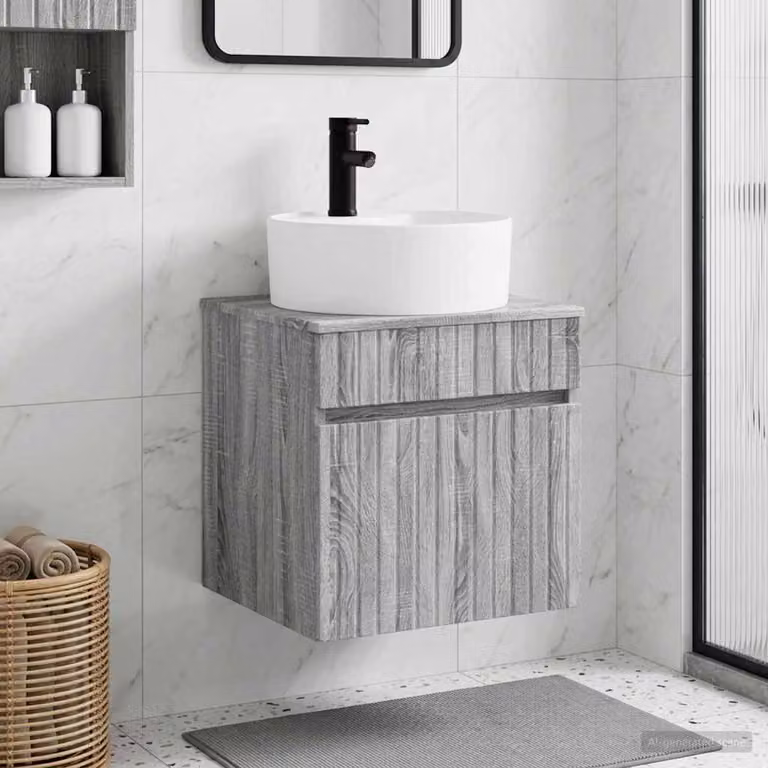 Mobile lavabo da parete vidaXL in stile moderno, colore grigio Sonoma, L: 49 cm, P: 44,5 cm, H: 65 cm