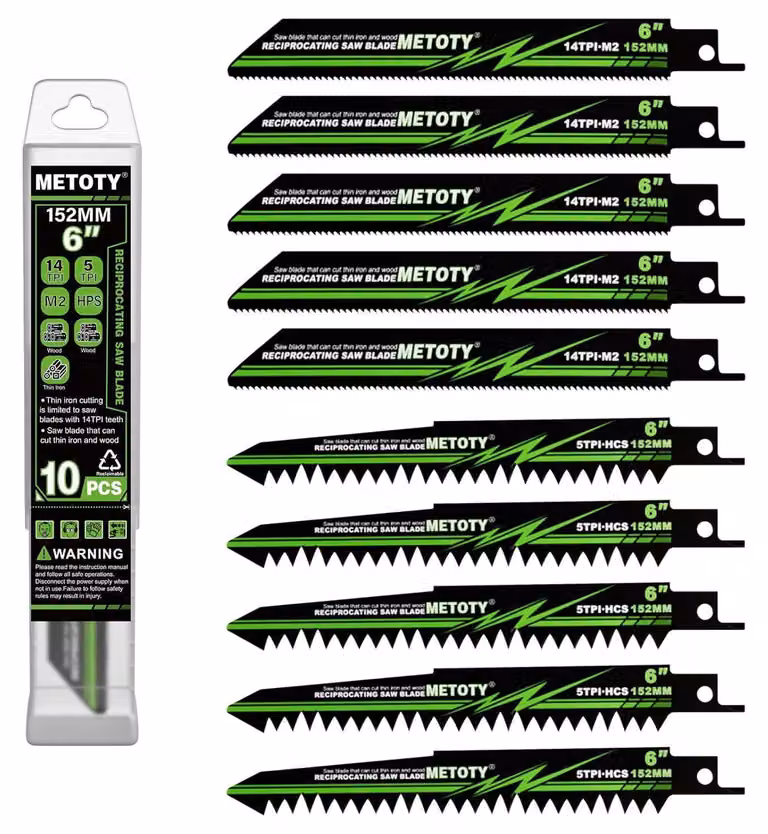 Set di 10 lame per seghetto alternativo, adatte per metallo, legno e ferro, con 5 e 16 denti per pollice (TPI), realizzate in HCS, fornite con custodia portaoggetti