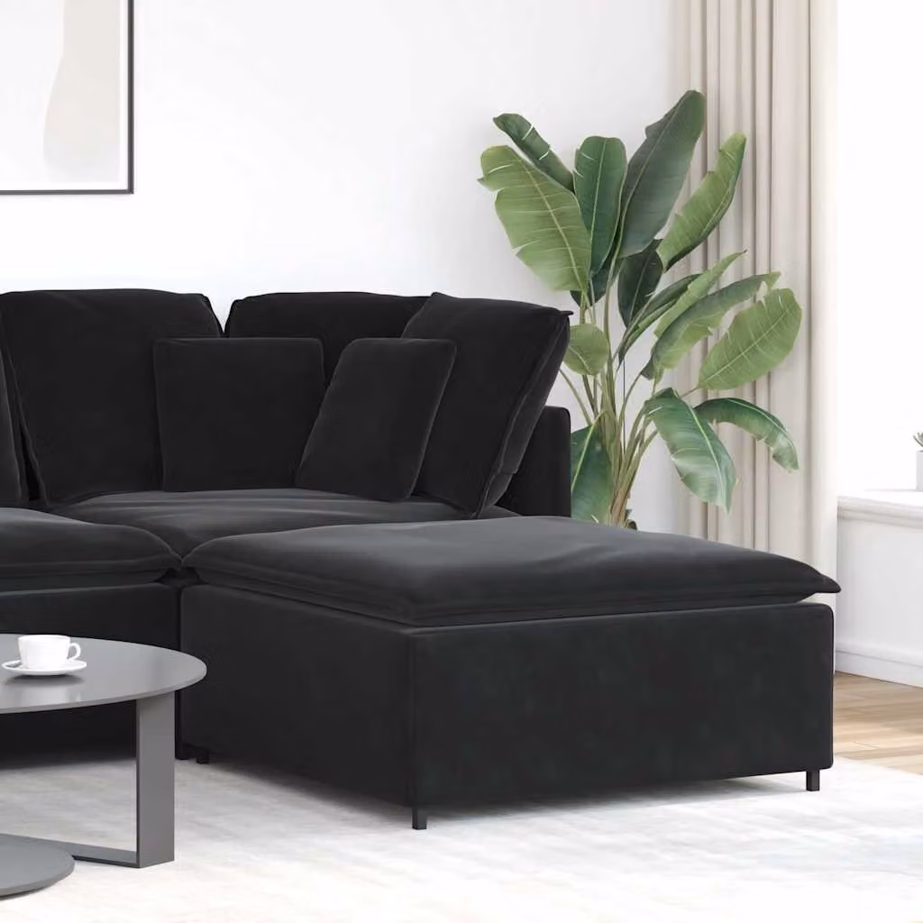 vidaXL Modulo Poggiapiedi per Divano Modulare in Velluto Nero L: 100 cm, P: 100 cm, H: 48 cm
