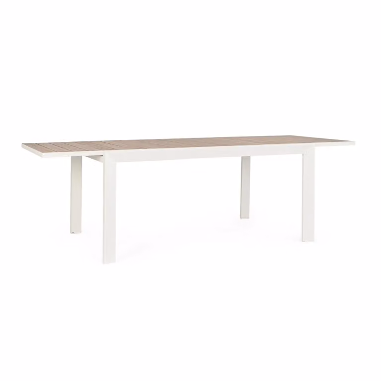 Tavolo allungabile BELMAR effetto legno e struttura in alluminio bianca, 160×100 cm - 240×100 cm