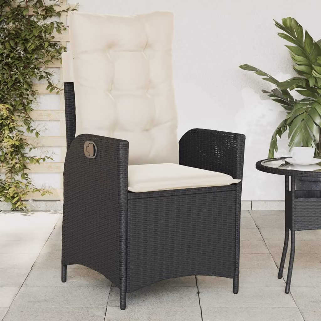 Sedia reclinabile da giardino vidaXL in polyrattan e metallo con cuscini colore nero